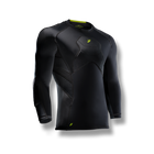 Soccer-goalkeeper compression style shirt with padded/protection on elbows, chest, shoulders and ribs. 3/4 length black color