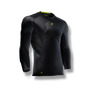 Soccer-goalkeeper compression style shirt with padded/protection on elbows, chest, shoulders and ribs. 3/4 length black color